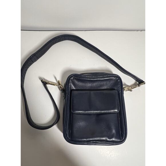 VTG I Magnin EUC Navy Blue SOFT Leather Rectangular Crossbody Purse Bag MINT - Picture 2 of 9